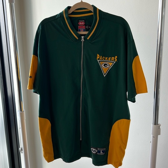90’s Vintage NFL Mirage Green Bay Packers Zip Up Short Sleeve Shirt - Picture 10 of 11